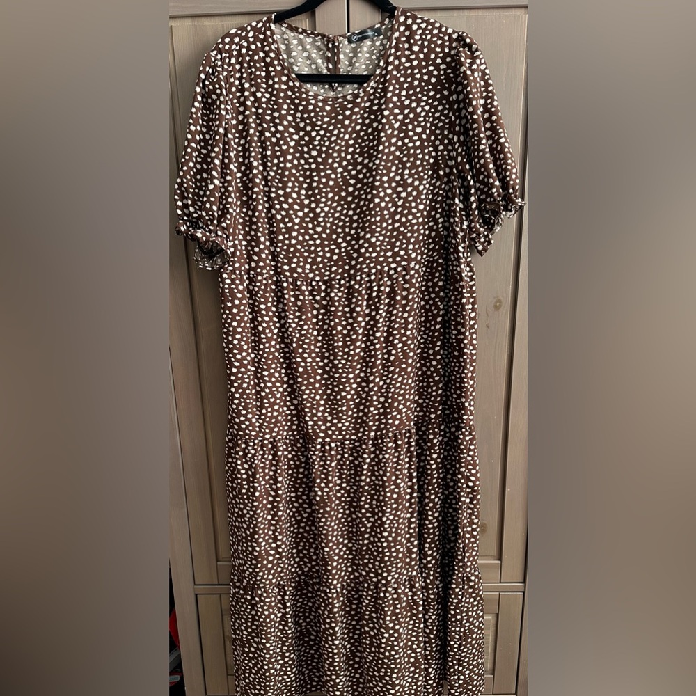 Brown and White Dotted Dress